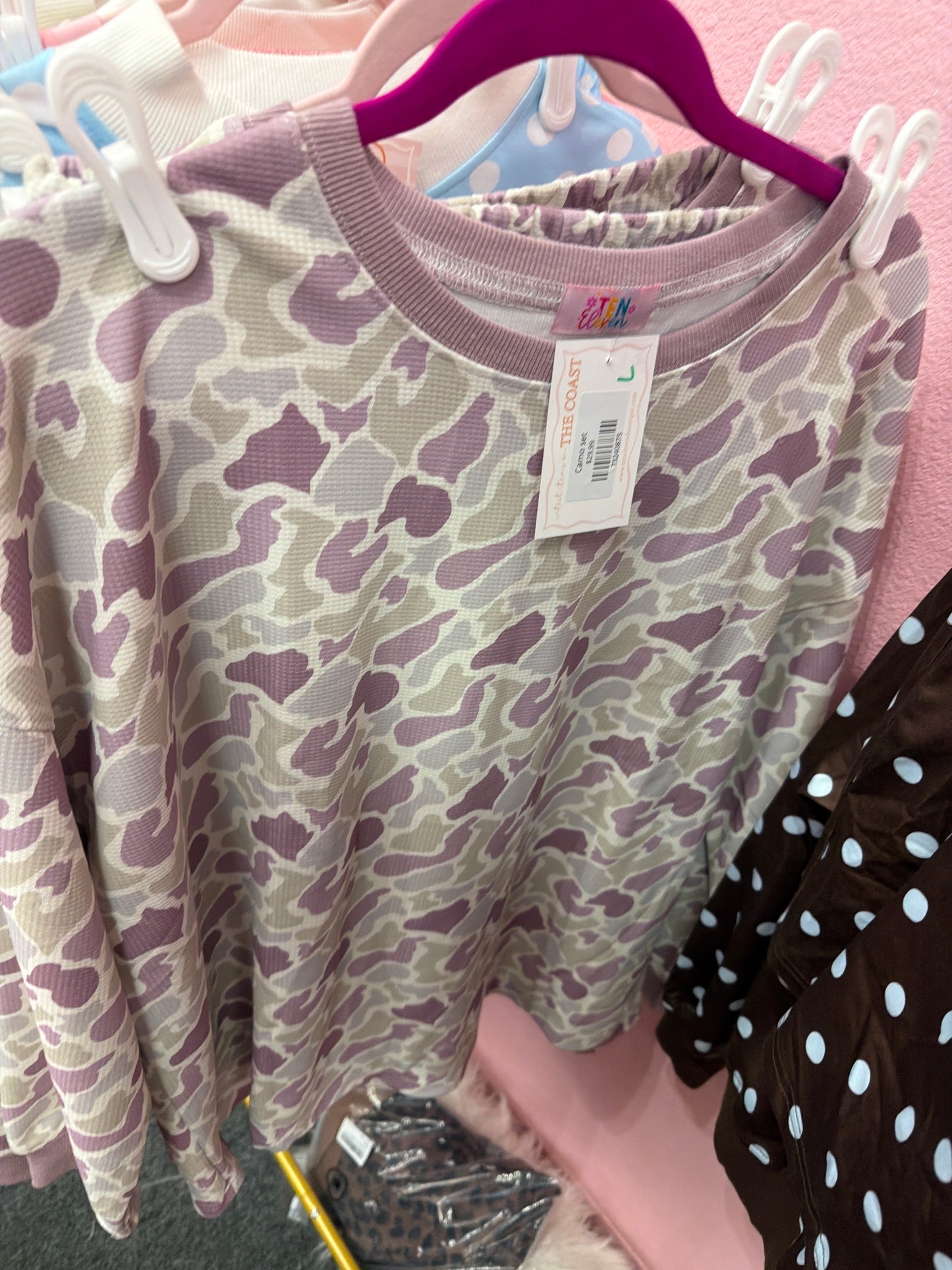 Waffle Long Sleeve Camo 2PC Short Set
