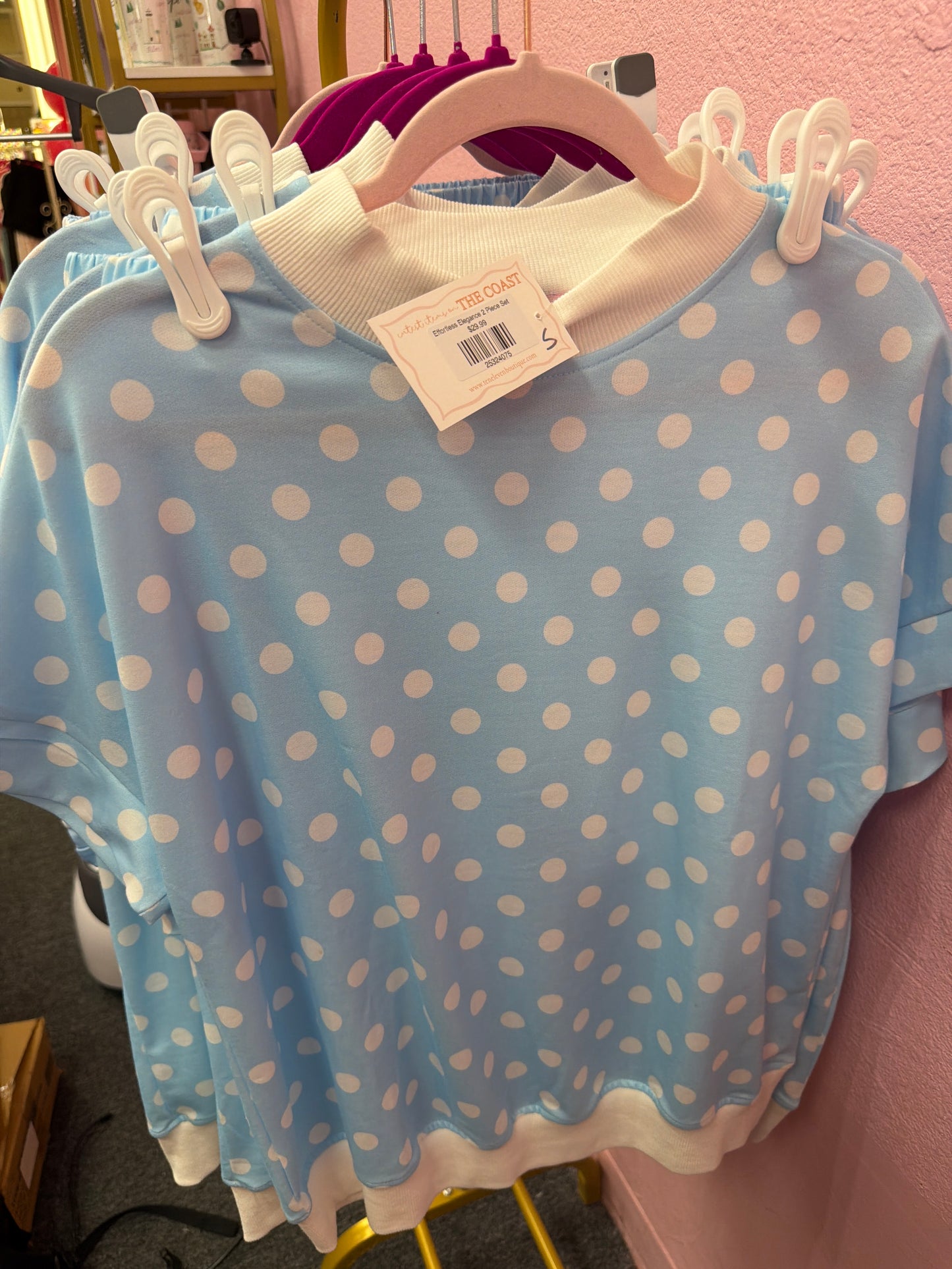 Blue Polka Dot Mock Neck 2PC Short Set