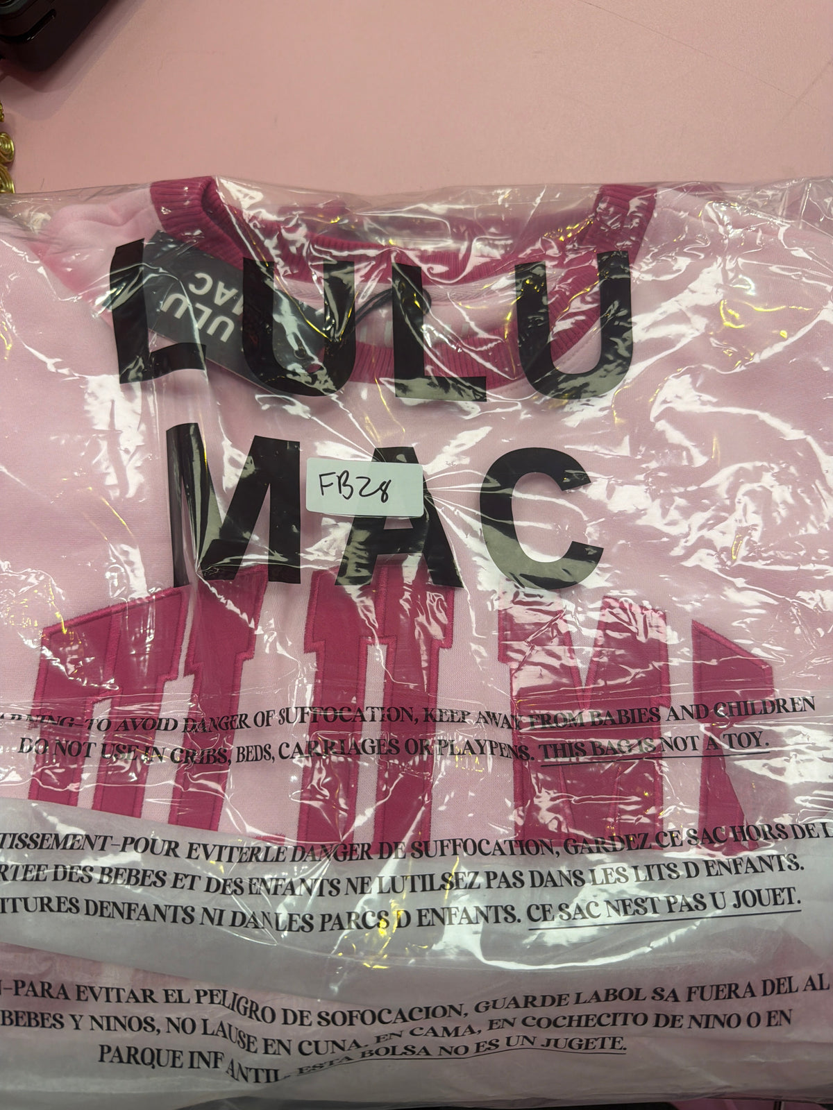 FB28 LULUMAC SWEATSHIRT Light Pink / Dark Pink Embroidered Dark Pink Collar