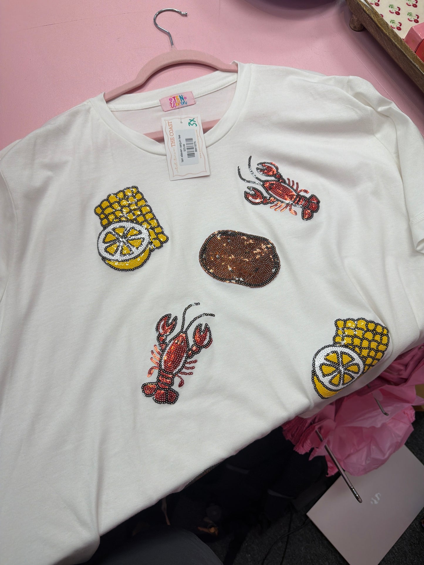 Crawfish wit da sides sequin tee