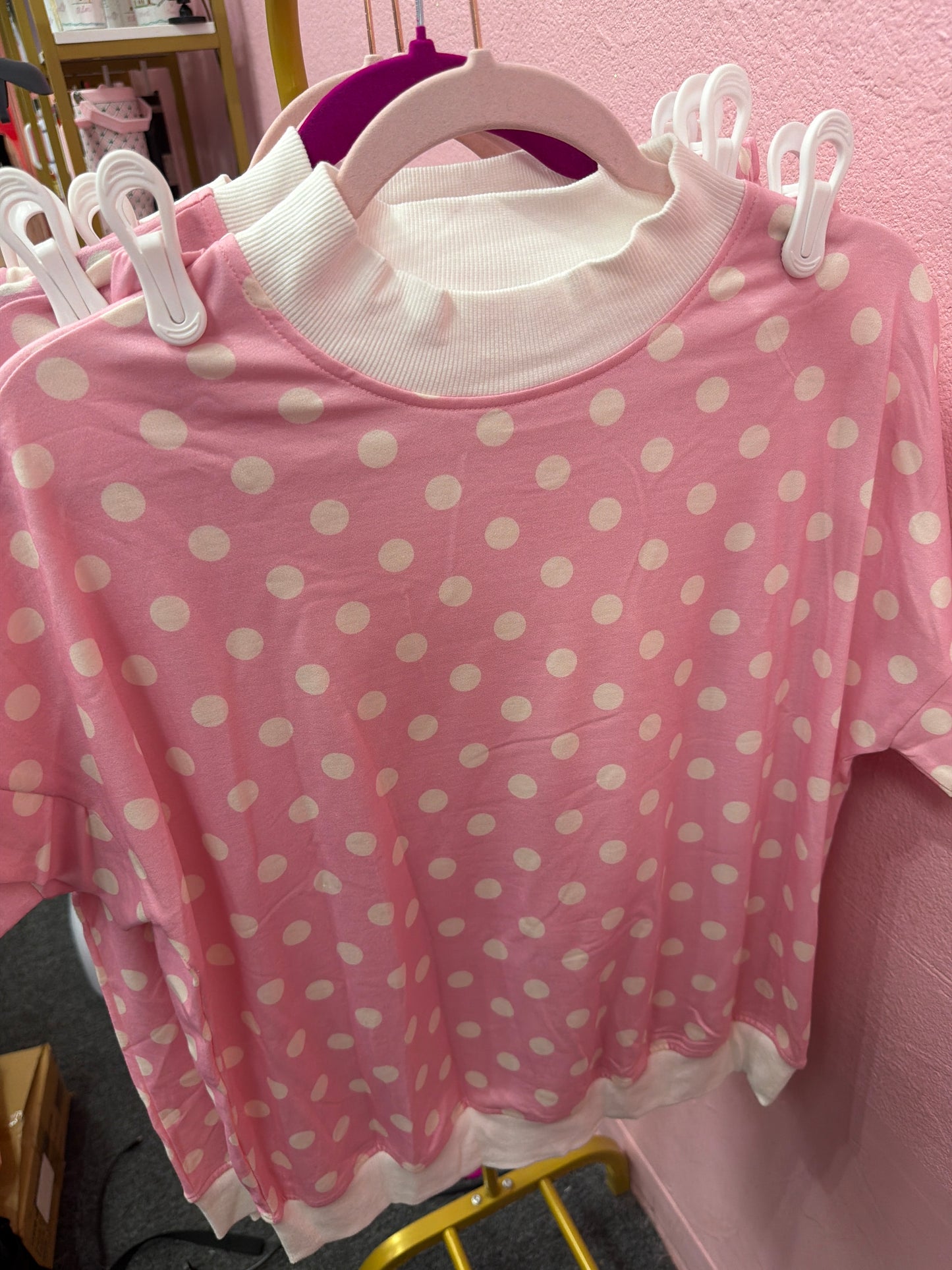 Light pink Polka Dot Mock Neck 2PC Short Set