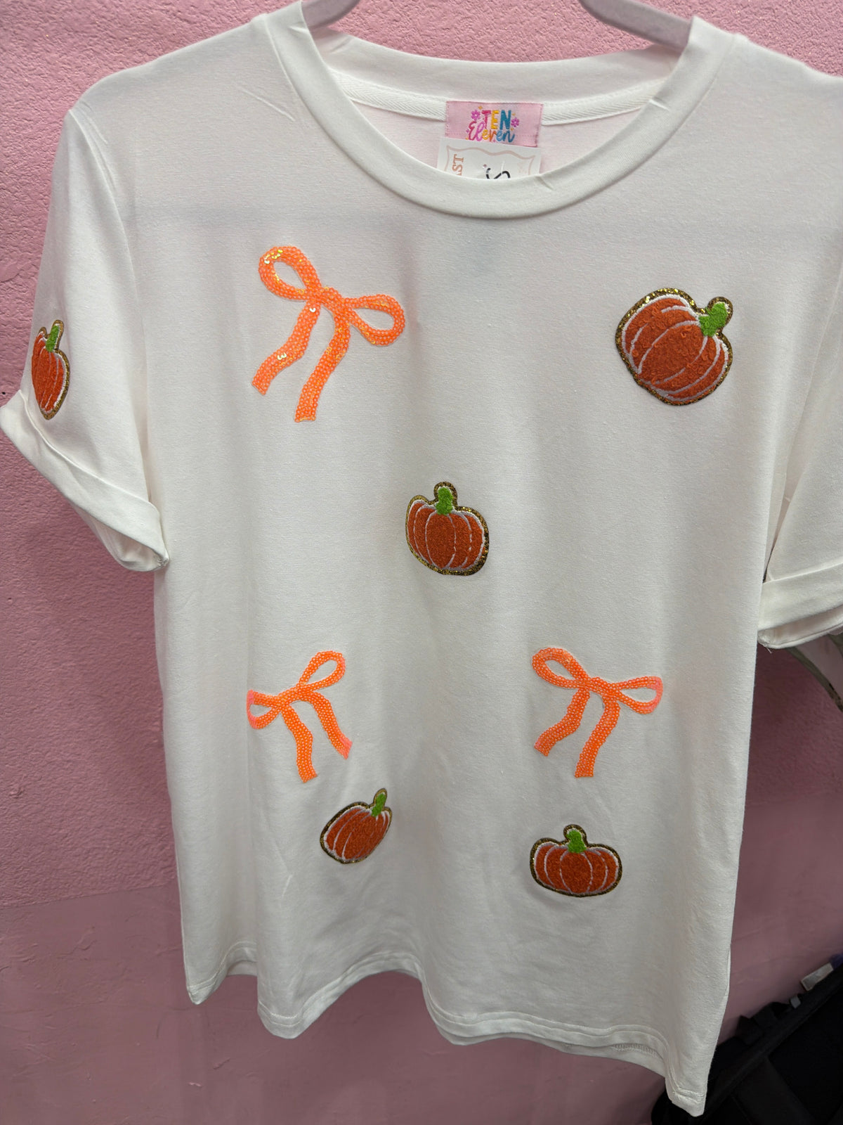 Pumpkin & Bow Sequin Tee