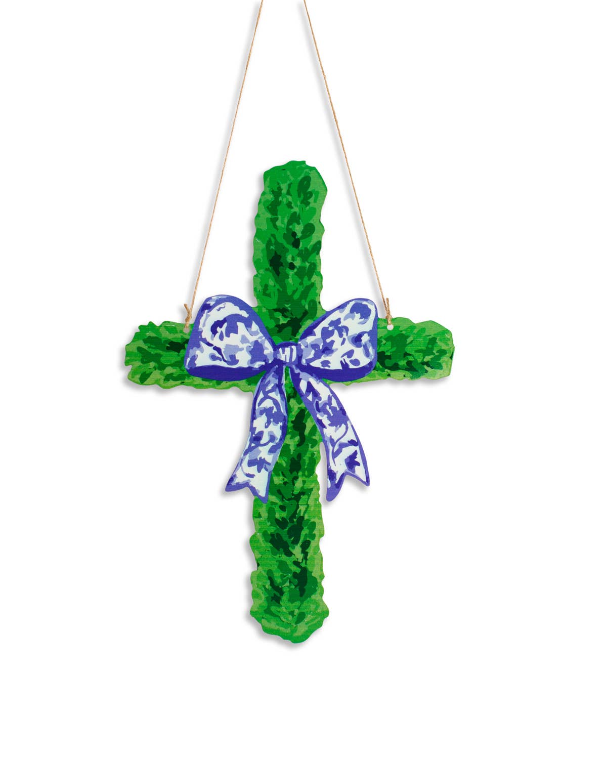 Boxwood Cross Door Hanger Green/Blue 19.25x13.15