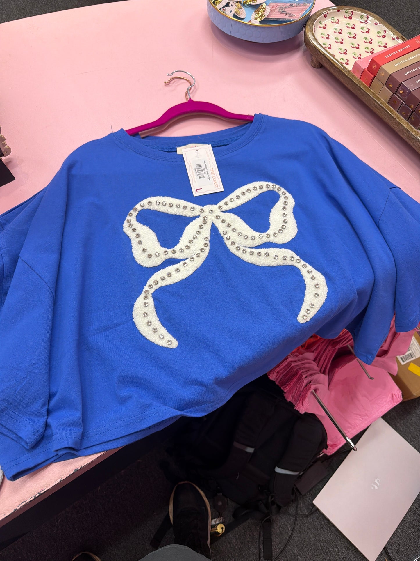 4th of July blue and white bow top