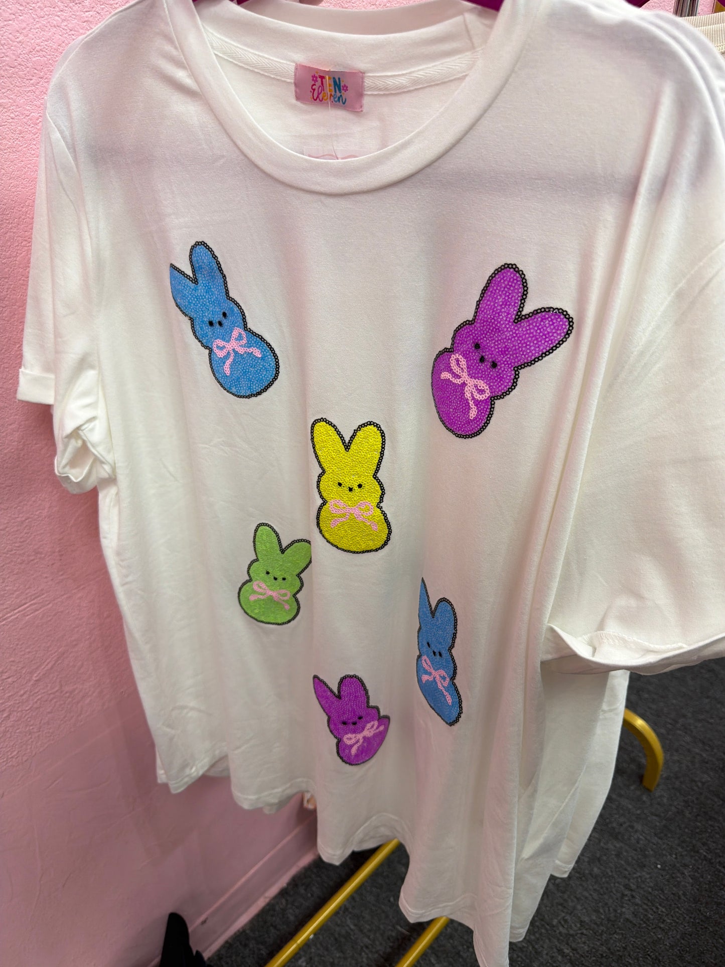 White Bunny Bow Sequin Tee