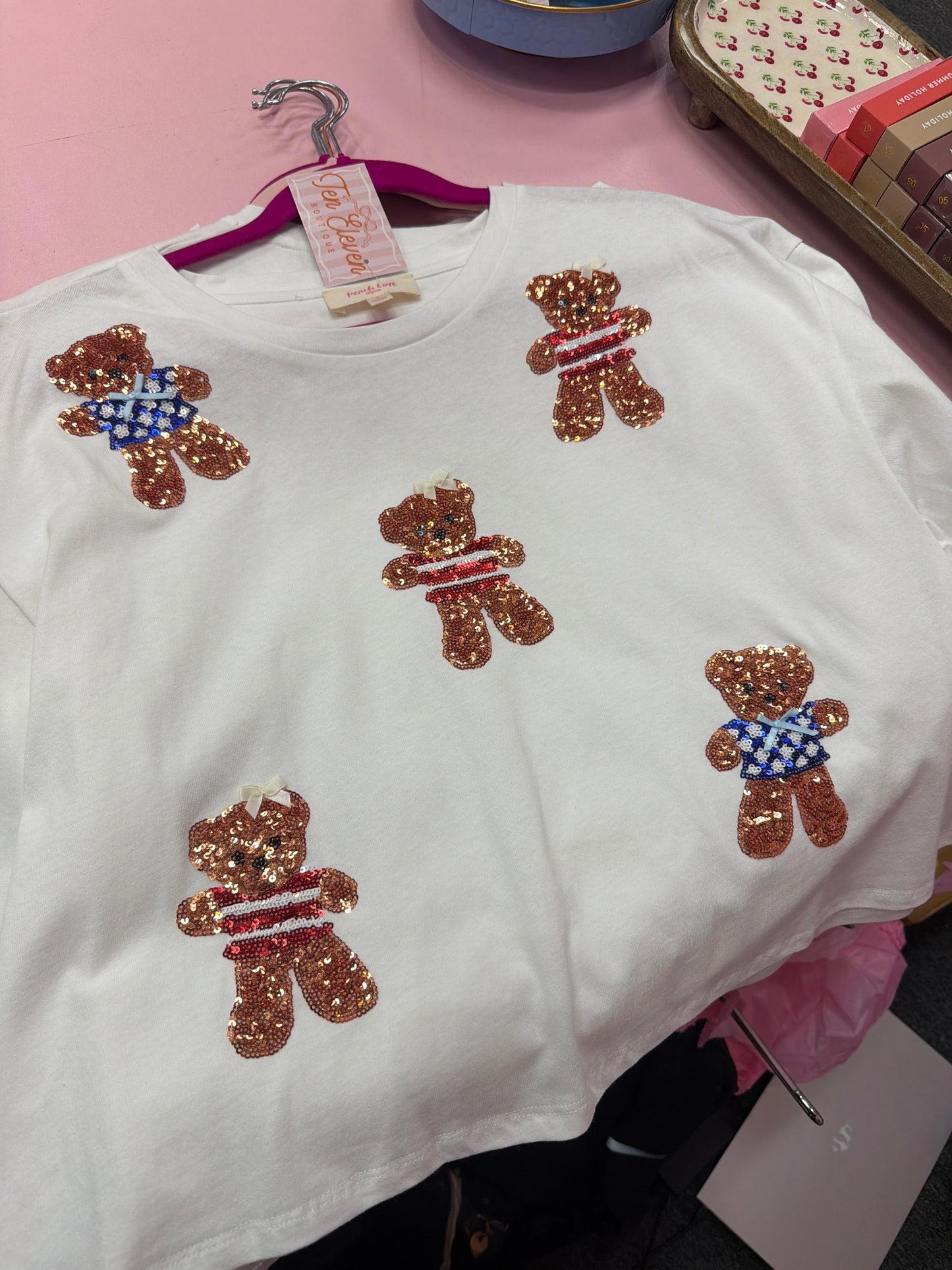 Peach love 4th of July teddy bears