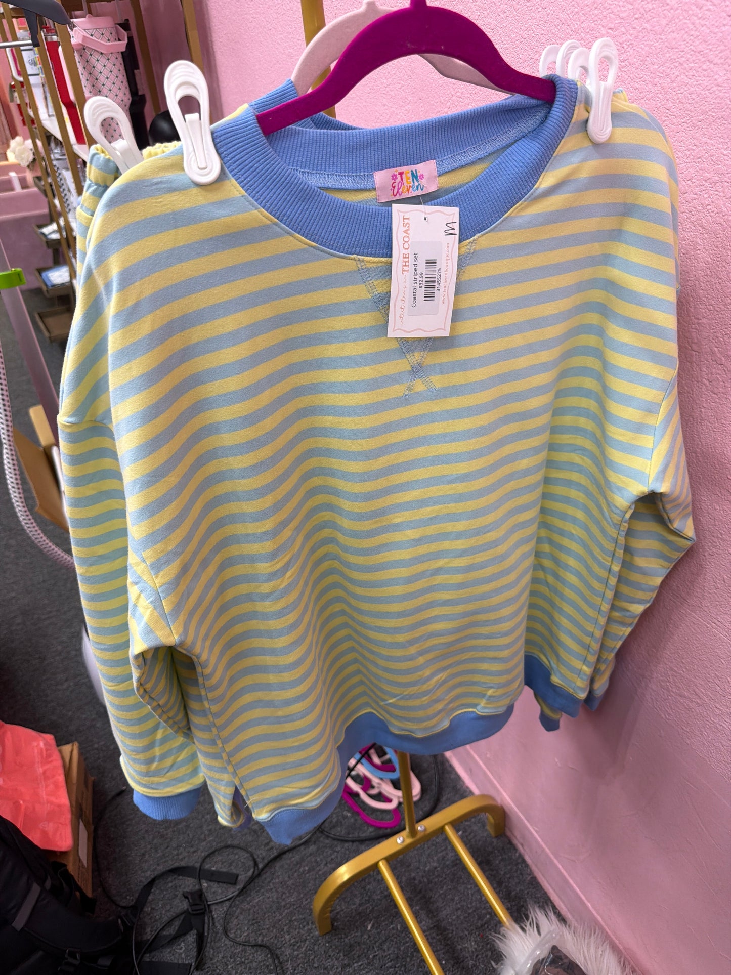Yellow And Blue Long Sleeve 2PC Short Set