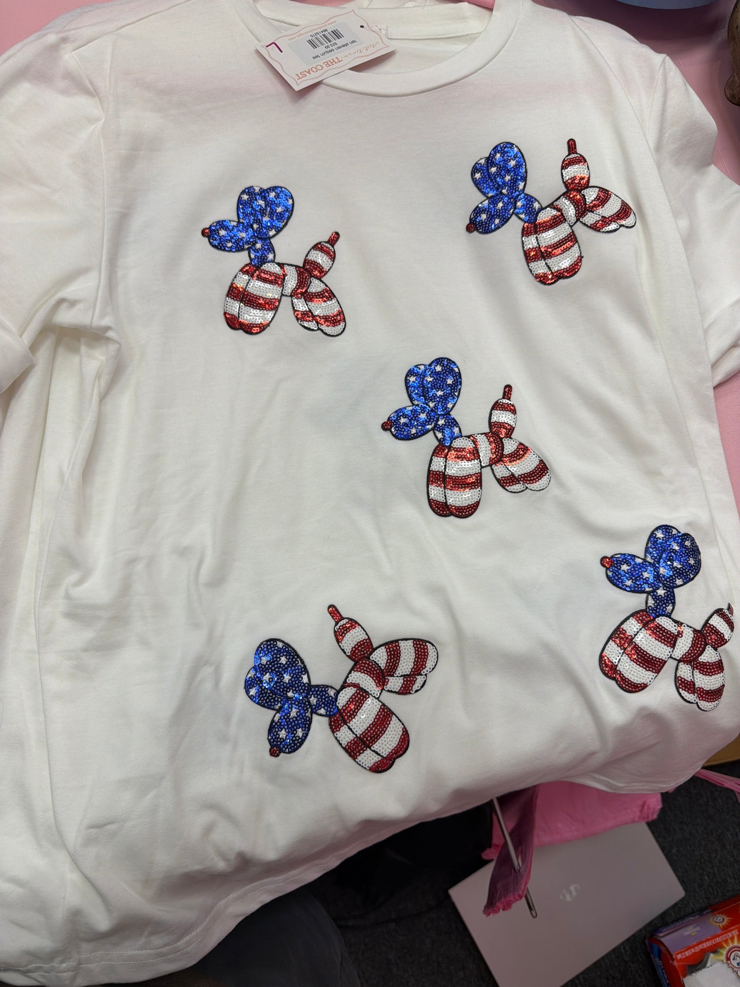 4th of July balloon dog sequin tee