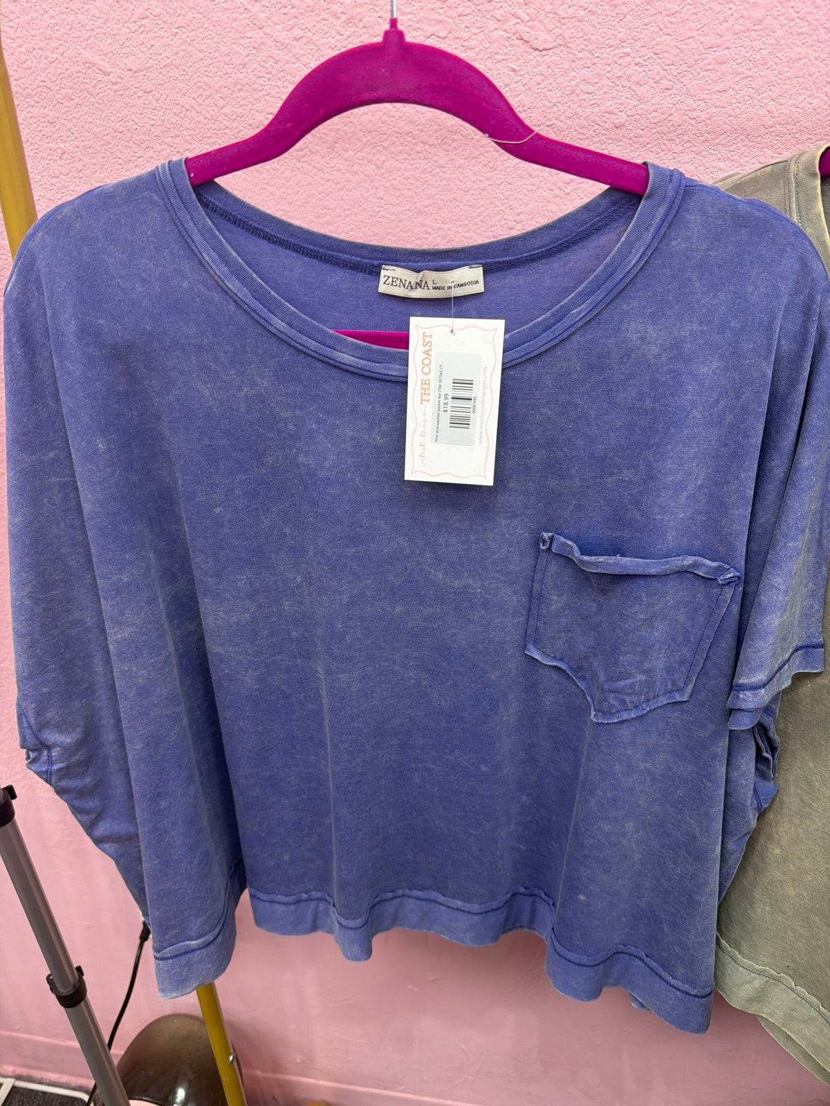 ZENANA Acid Wash Pocket Tee