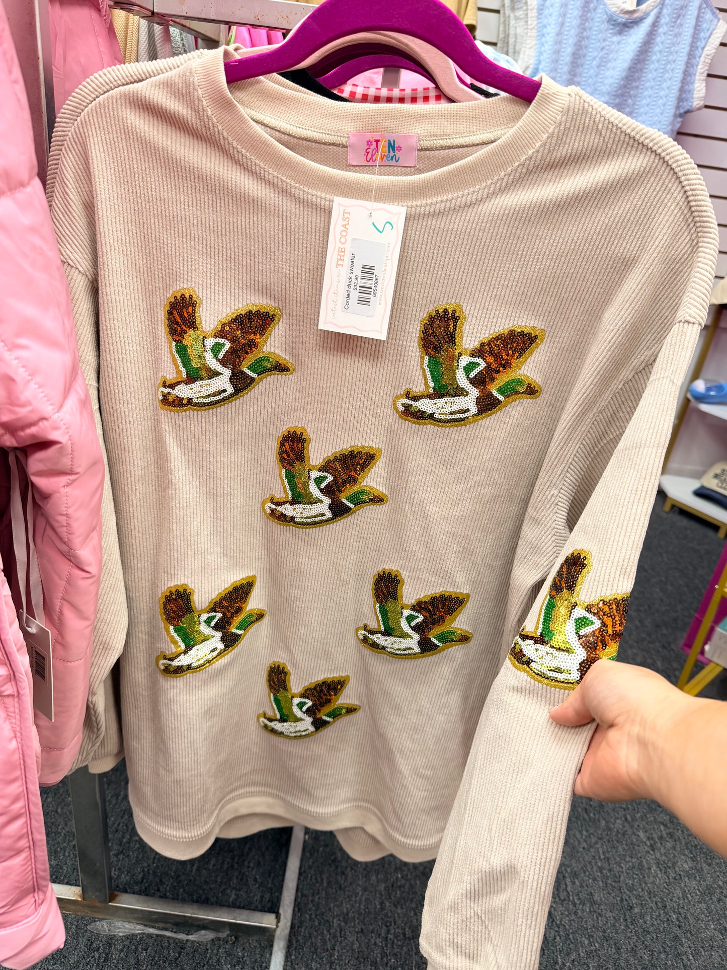 Corded sequin duck sweatshirt