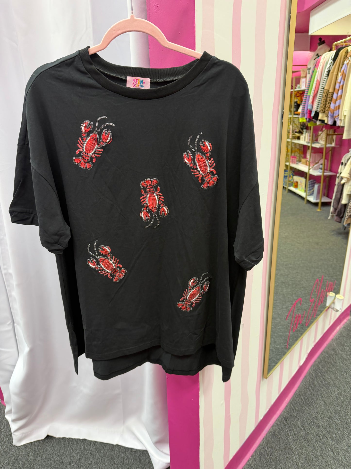 Black Crawfish Sequin Oversized Tee
