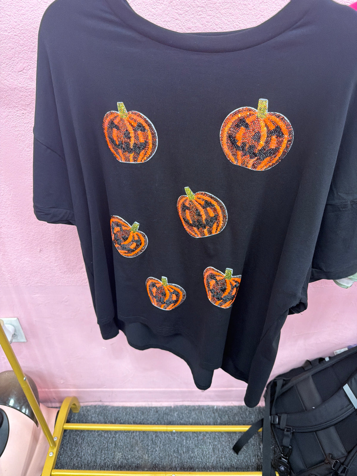 Jack-O-Lantern Sequin Black Tee