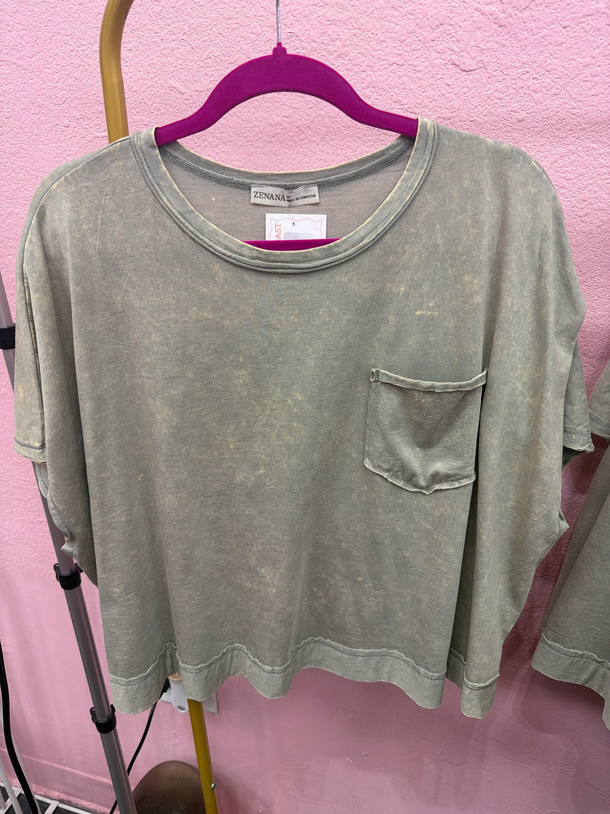 ZENANA Acid Wash Pocket Tee