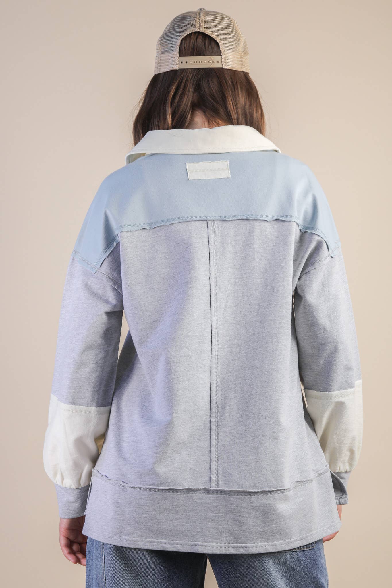 Color Block Oversized Collared Casual