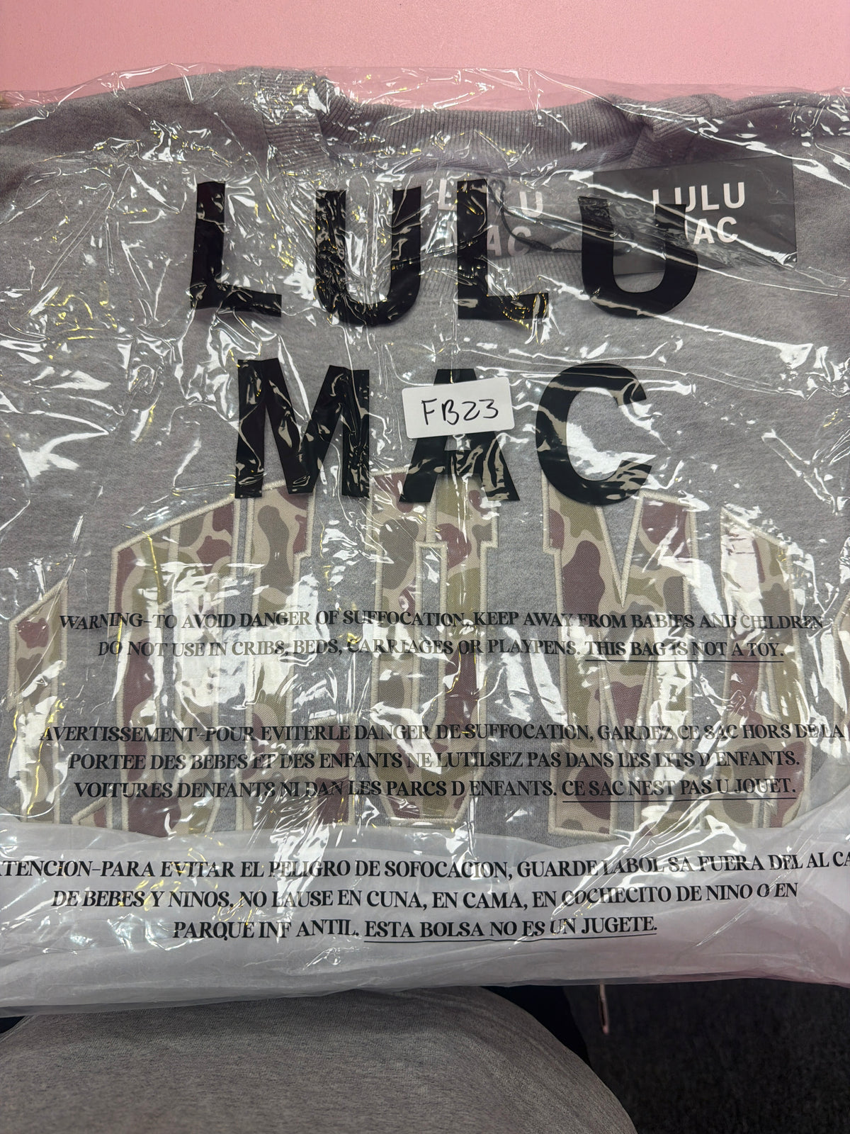 FB23 LULUMAC SWEATSHIRT Grey / Woodland Camo Embroidered