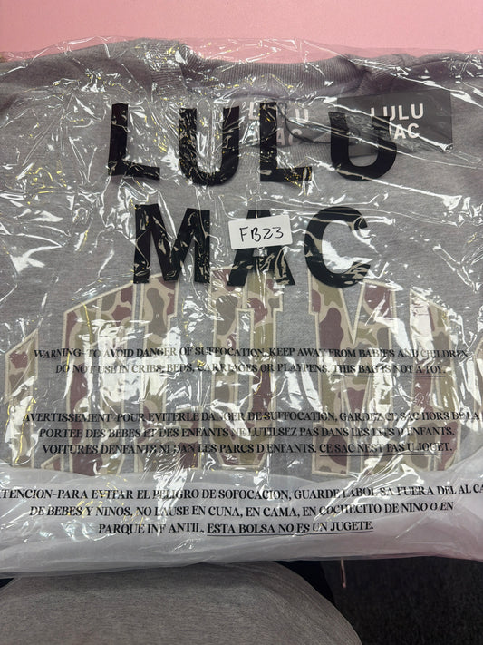 FB23 LULUMAC SWEATSHIRT Grey / Woodland Camo Embroidered