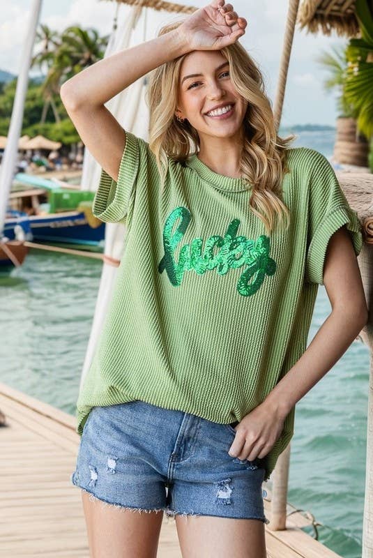 Green lucky ribbed tee