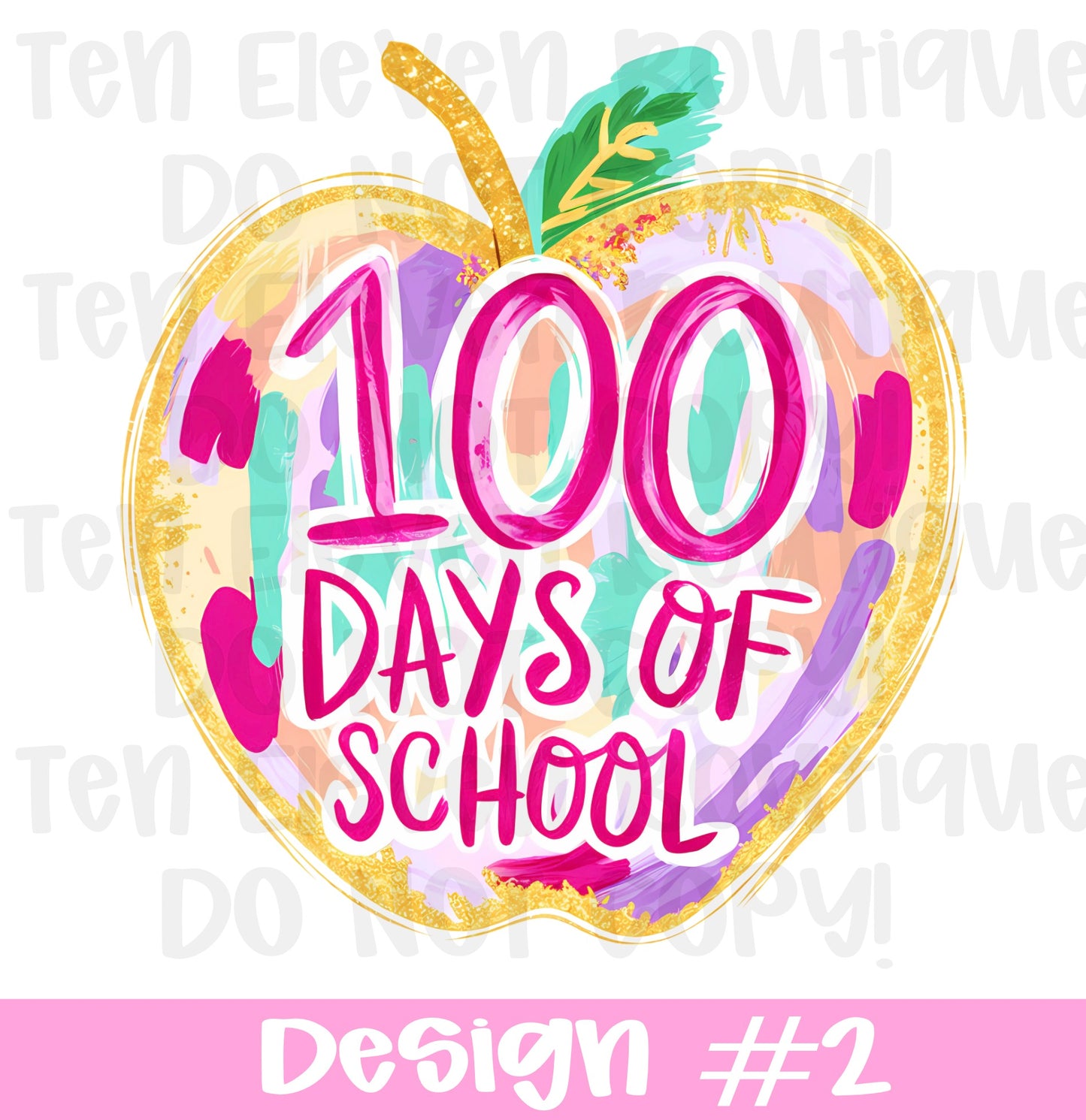 100 Days Of School Water Color Apple
