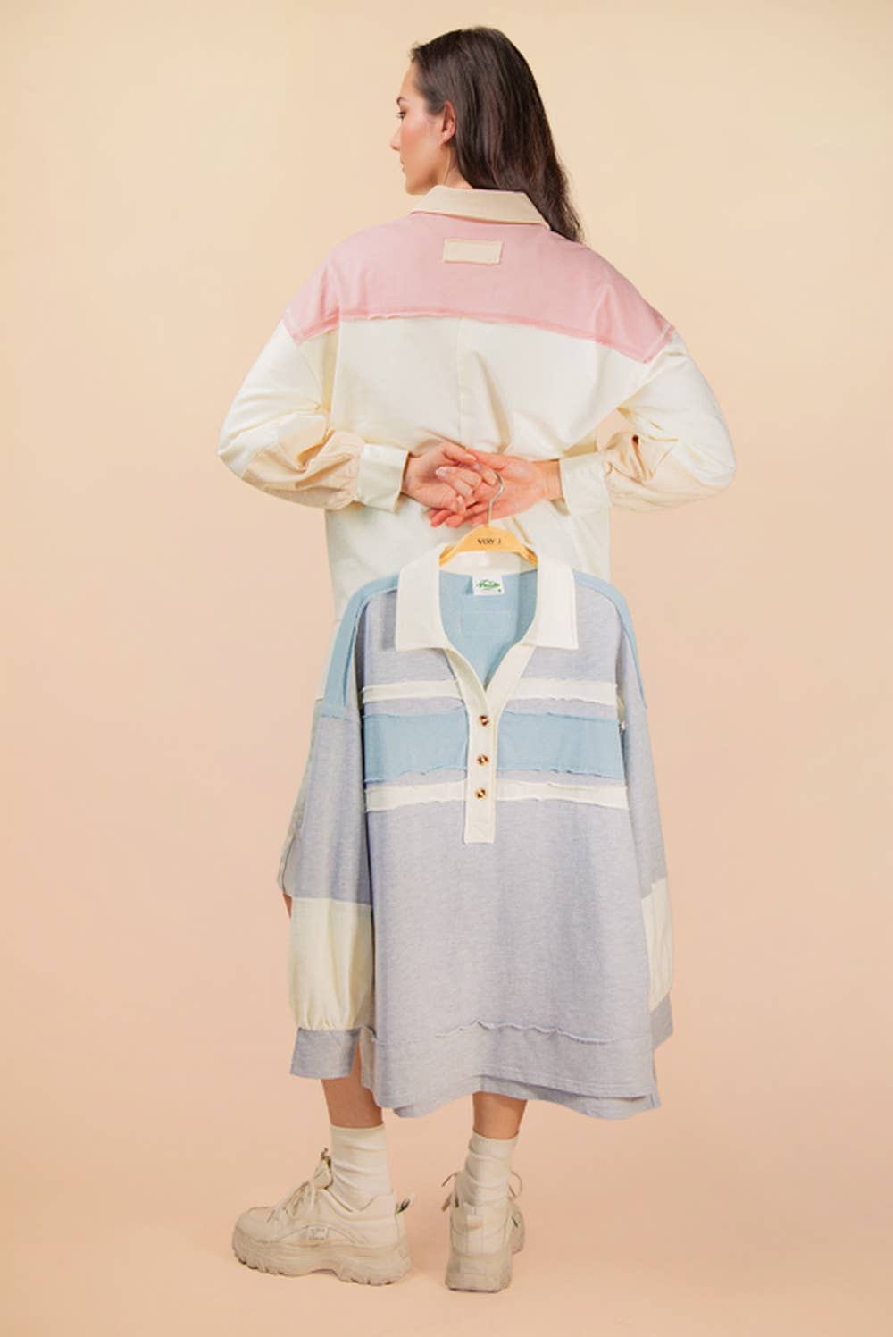 Color Block Oversized Collared Casual