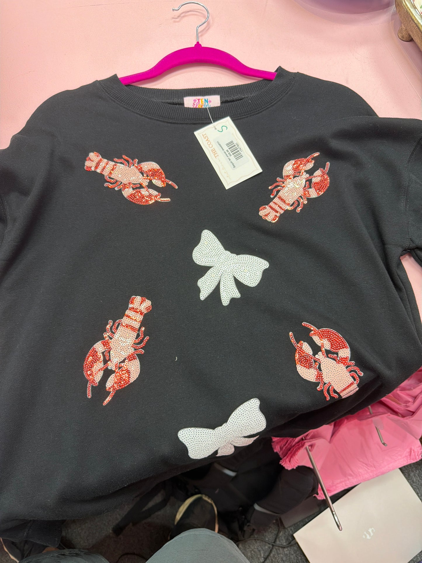 Crawfish and bow sequin sweatshirt
