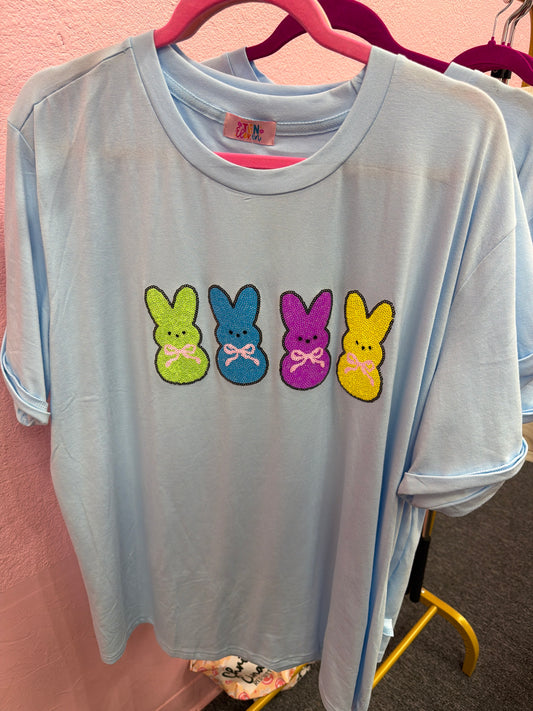 Blue Bow Sequin Bunny Tee
