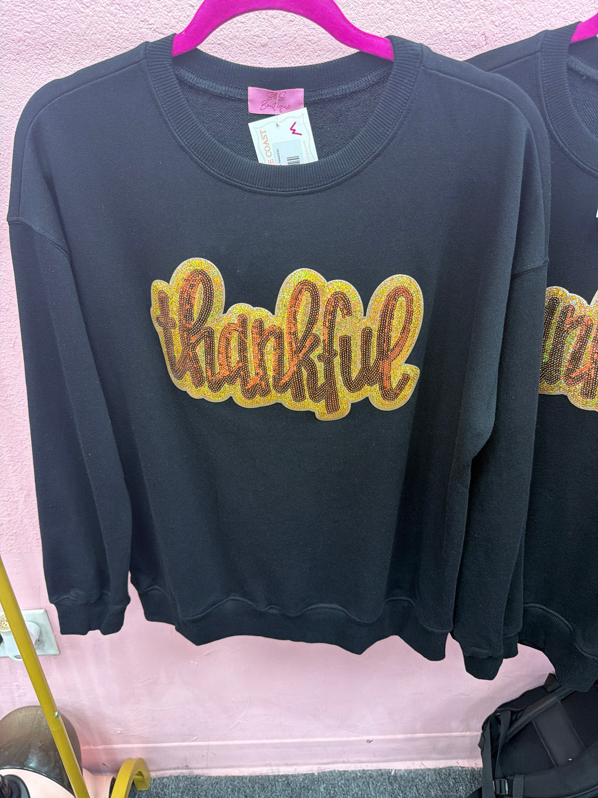 Thankful Sequin Black Sweater