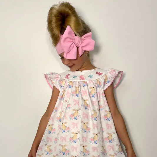 pink bow bunny smock