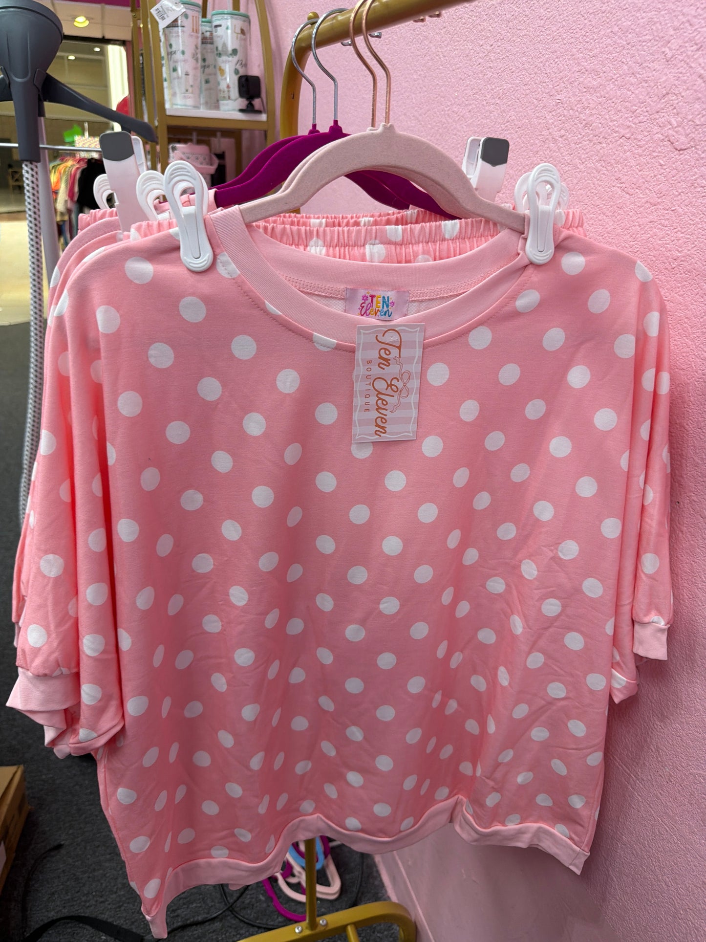 Hot Pink Polka Dot 2PC Short Set