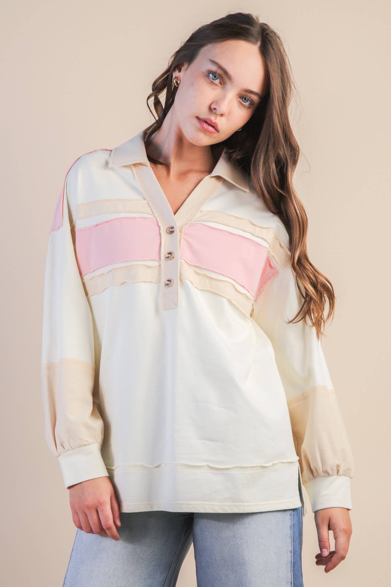 Color Block Oversized Collared Casual