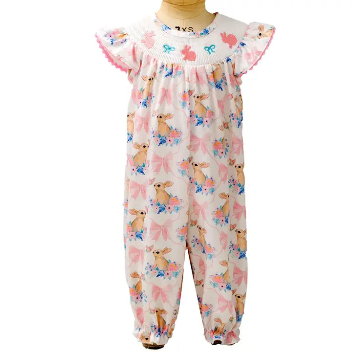 pink bow bunny smock ROMPER