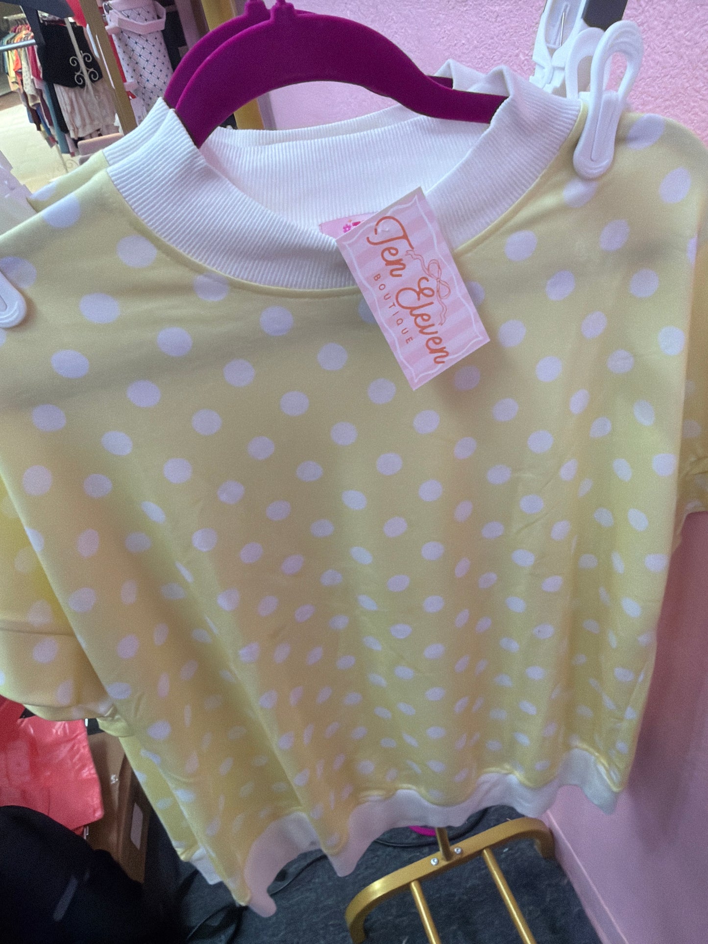 Yellow Polka Dot Mock Neck 2PC Short Set