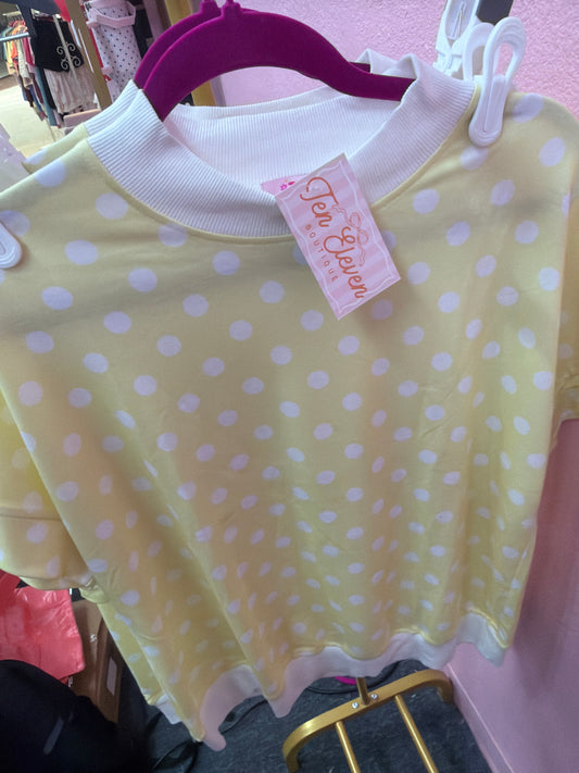 Yellow Polka Dot Mock Neck 2PC Short Set