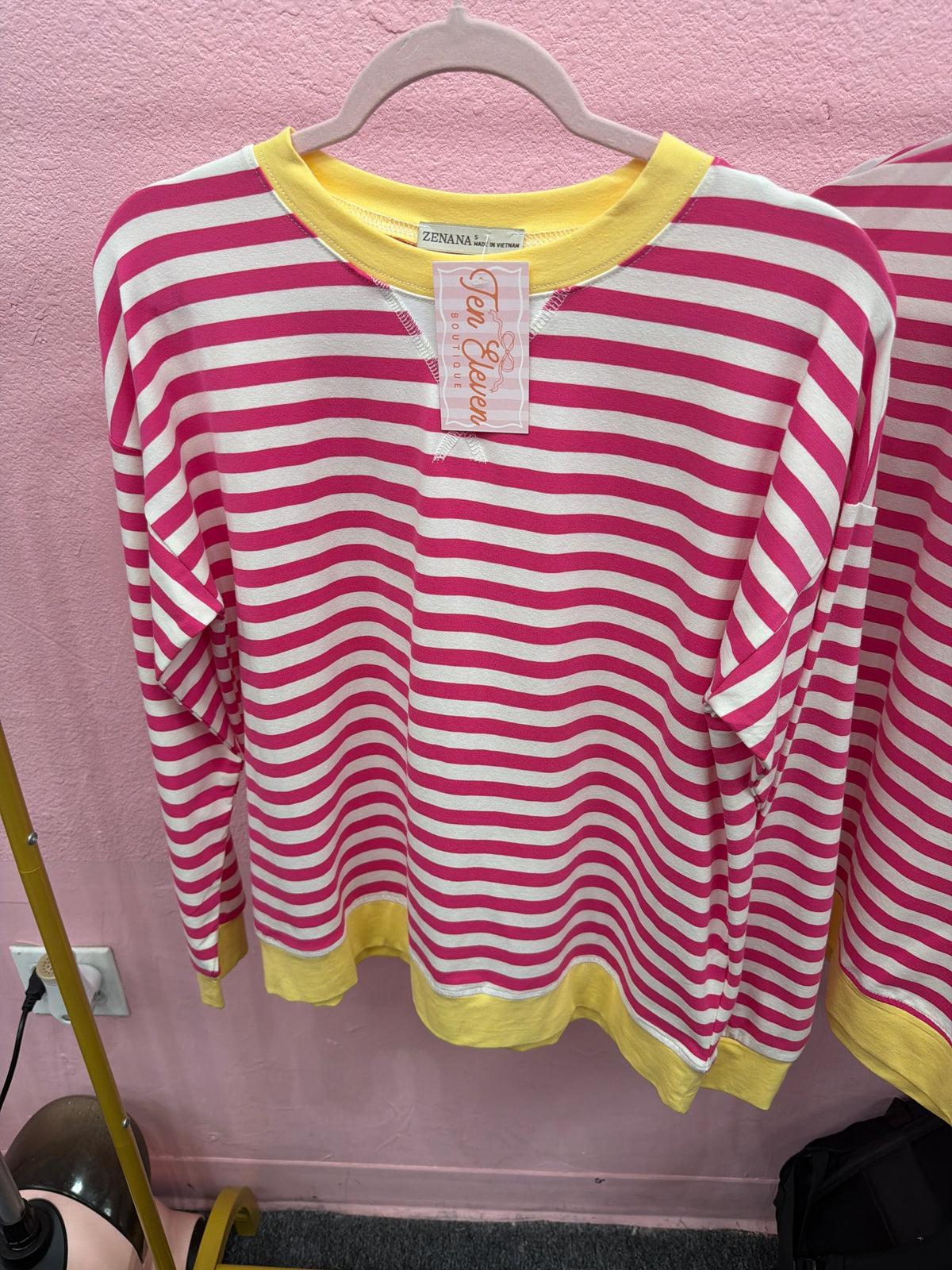 ZENANA Pink & White Striped Long Sleeve