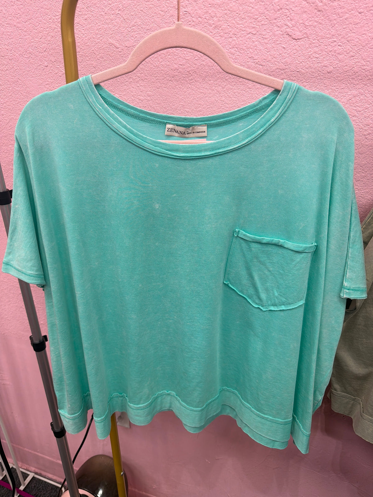 ZENANA Acid Wash Pocket Tee