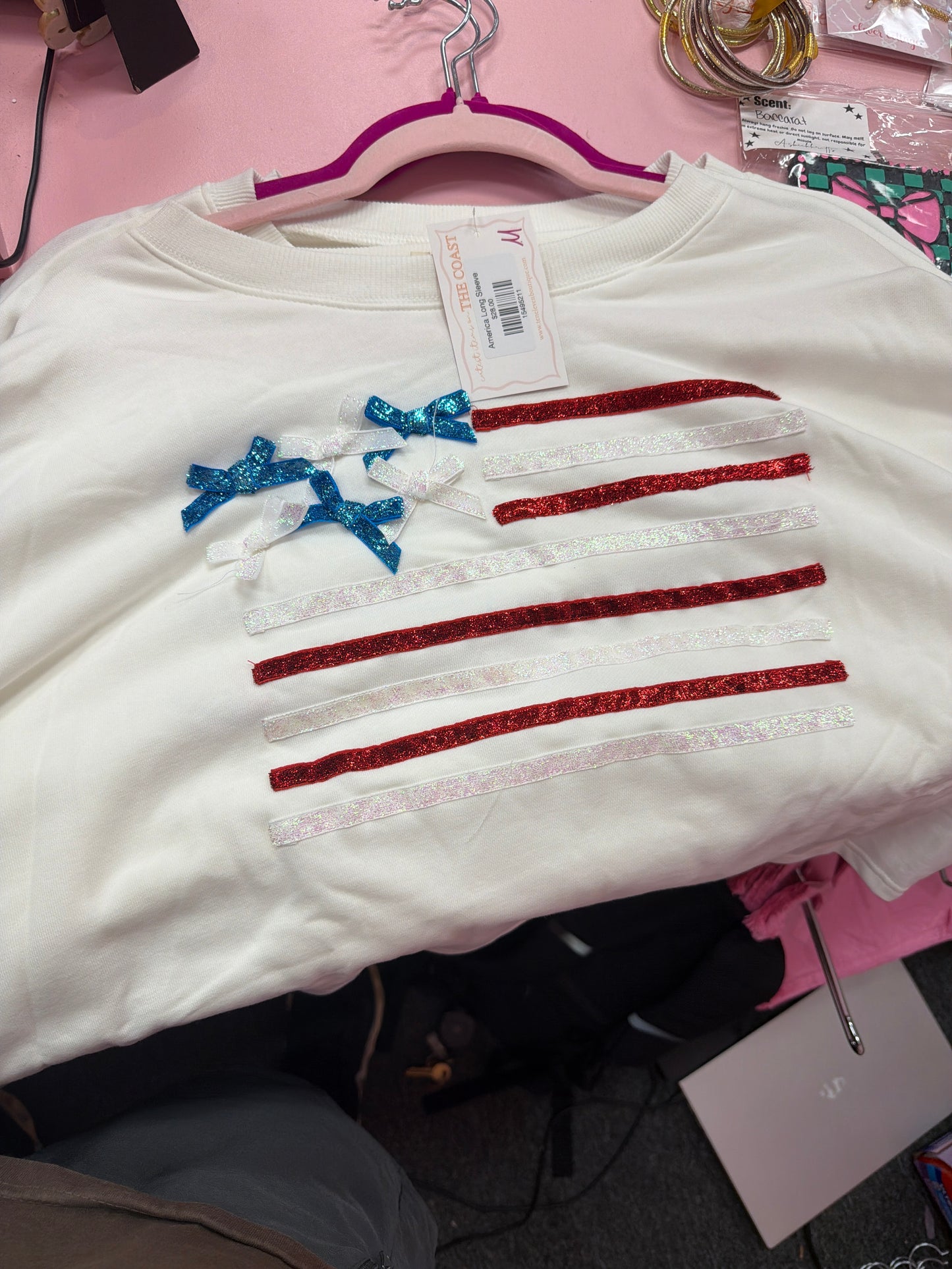 Peach love bow American flag long sleeve