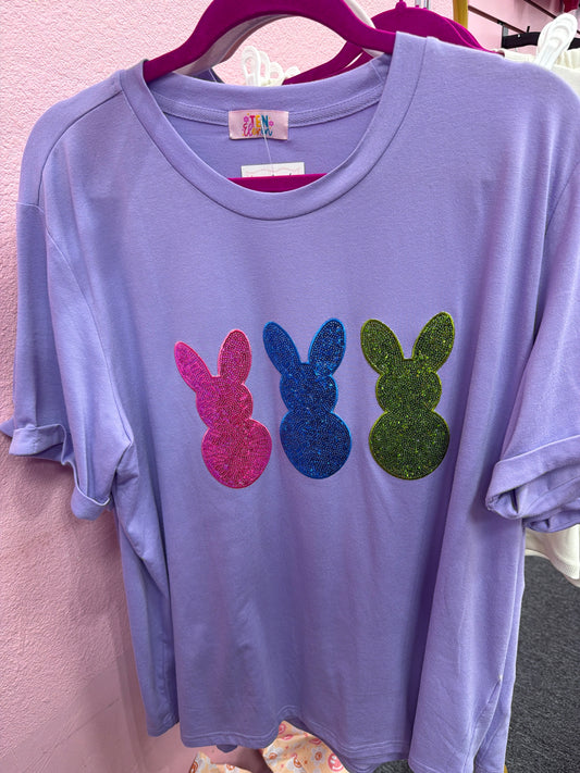 Purple Bunny Sequin Easter Tee