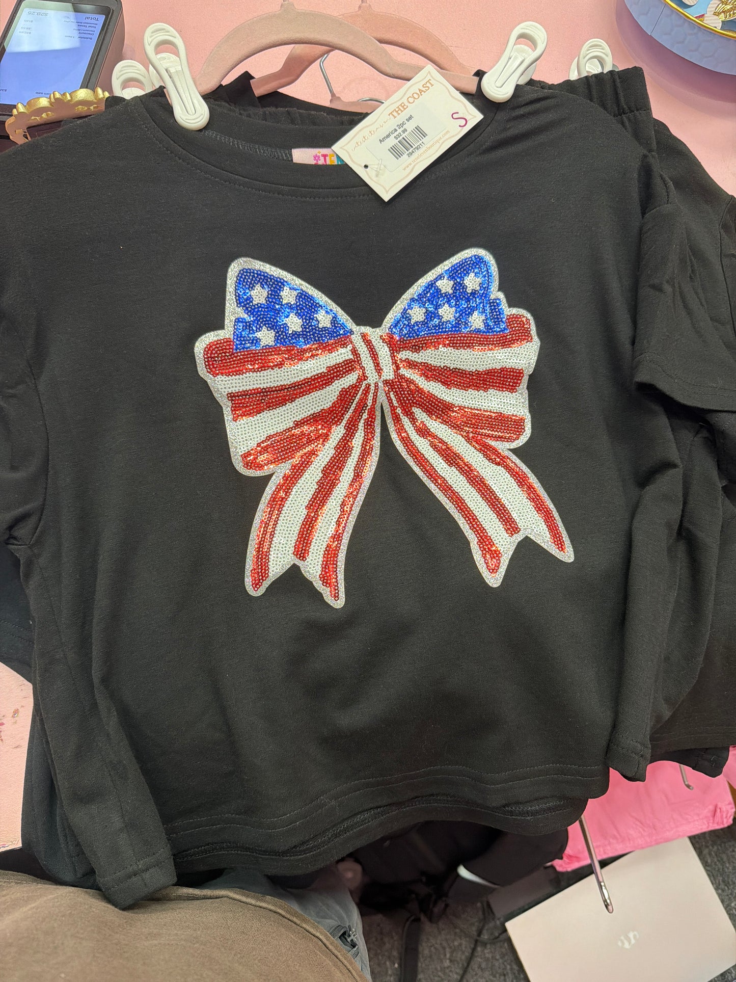 American flag bow 2pc set (shorts)