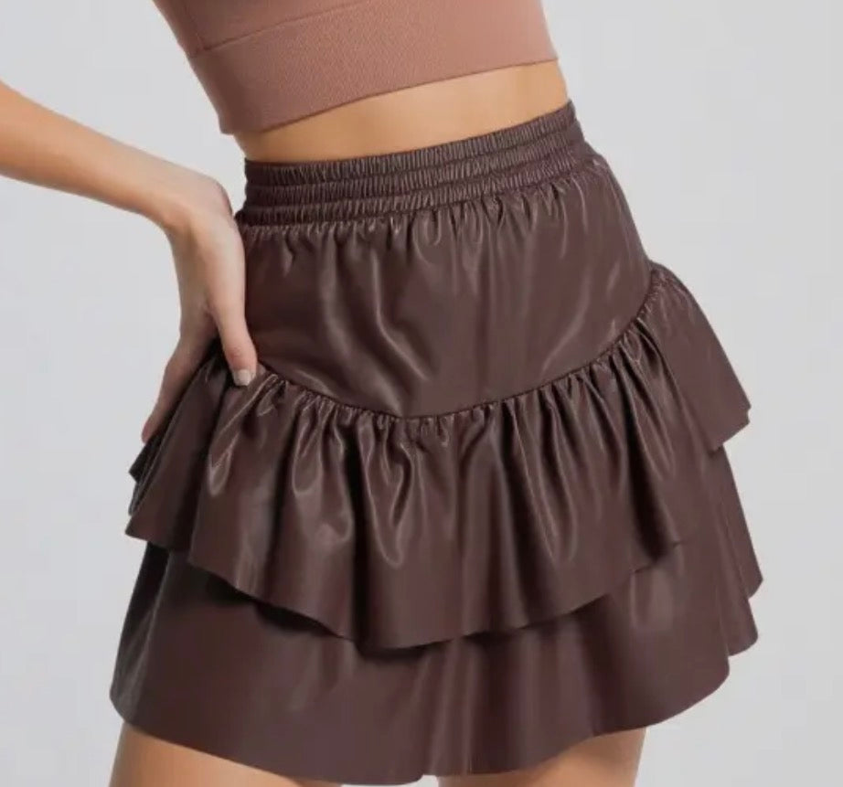 Brown leather skirt