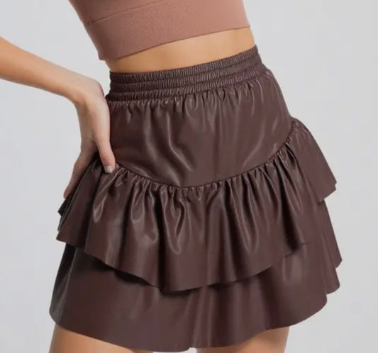 Brown leather skirt