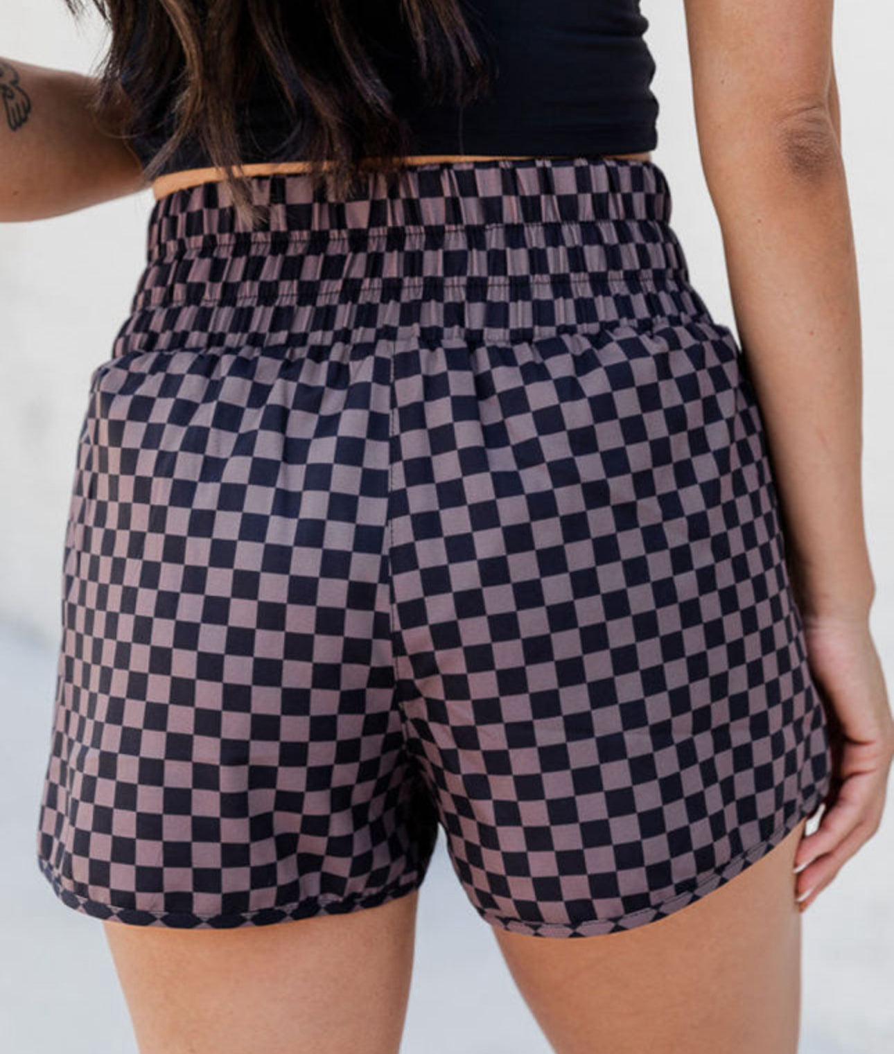 Black checkered high waisted shorts