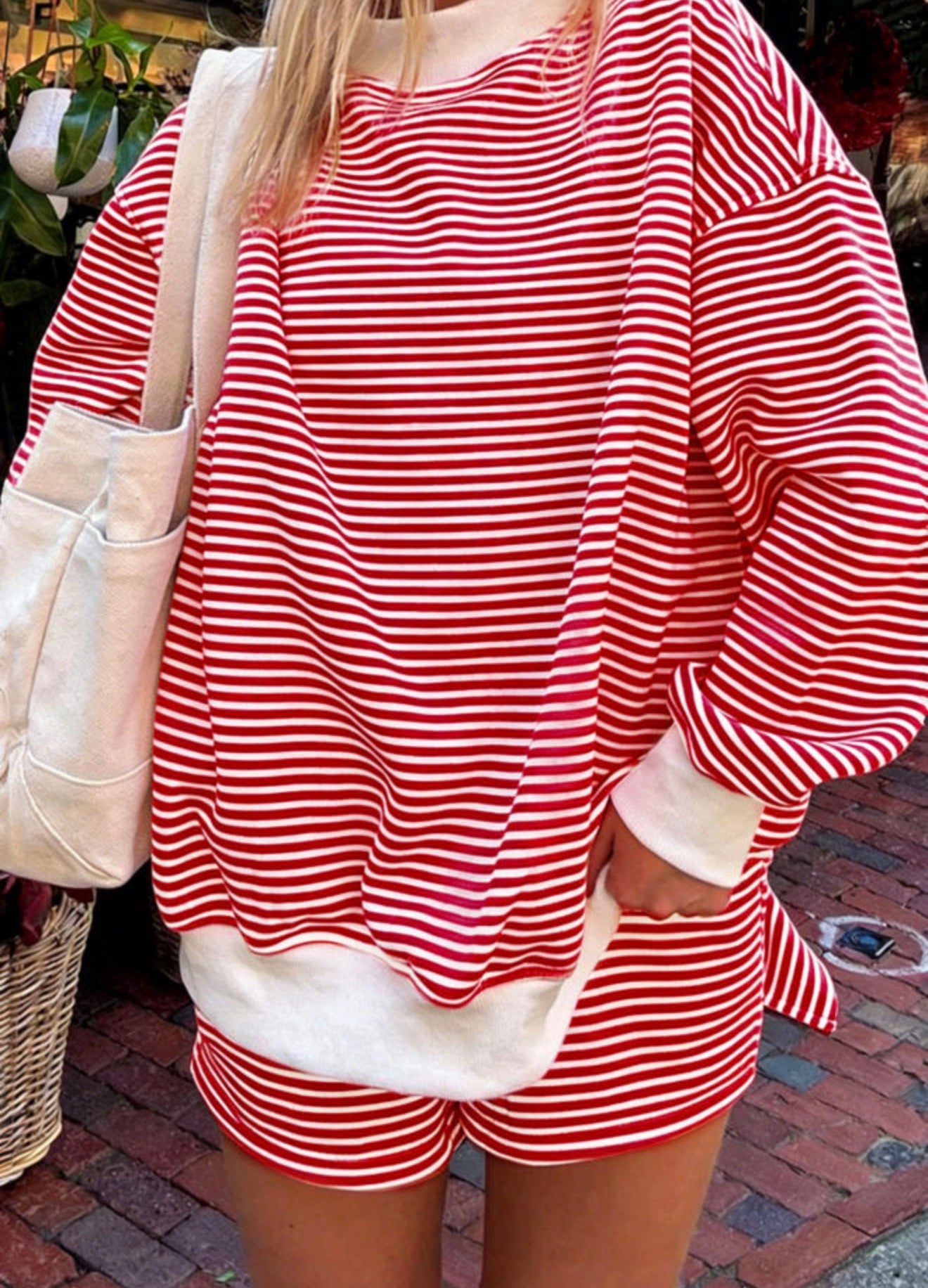 red & white mockneck set