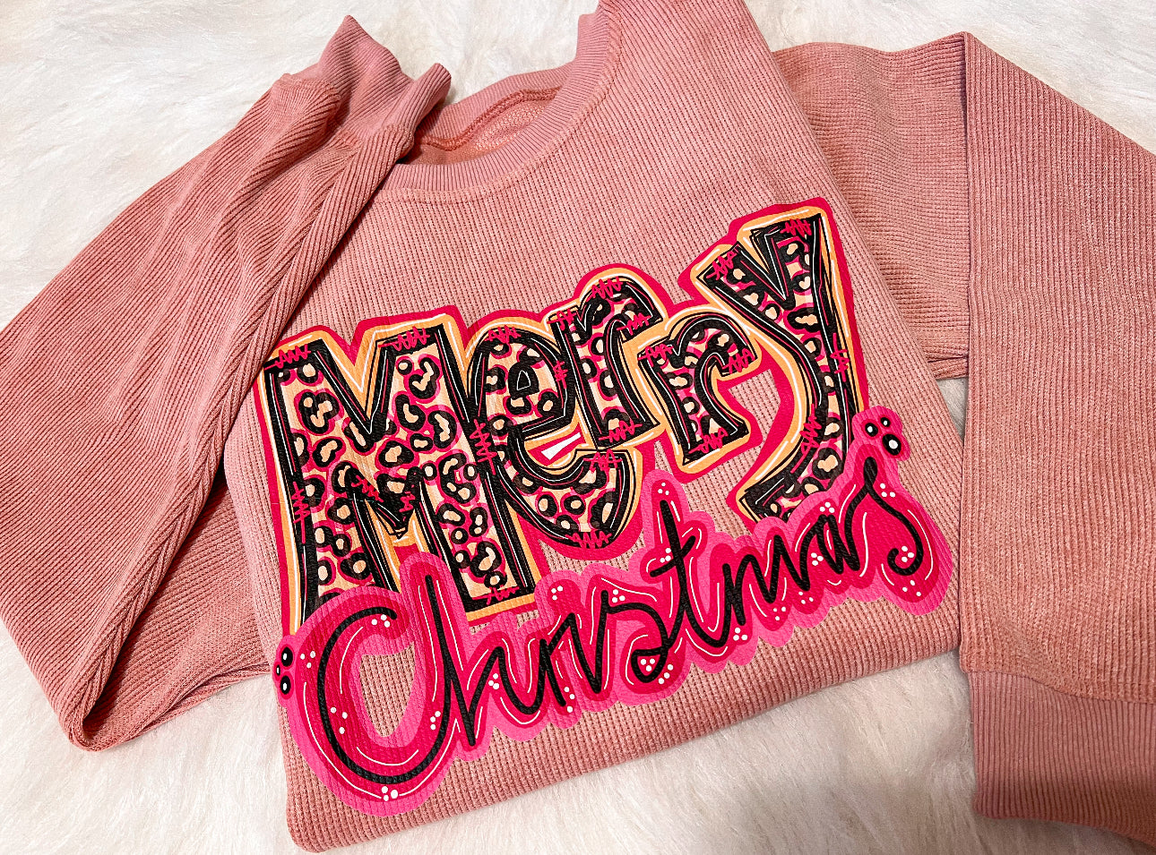 pink merry Christmas corded sweatshirt