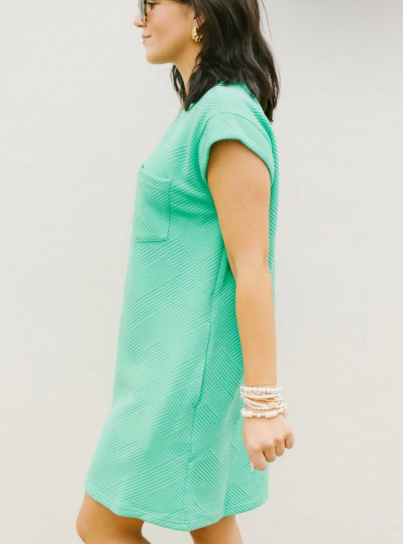 textured tshirt dress teal