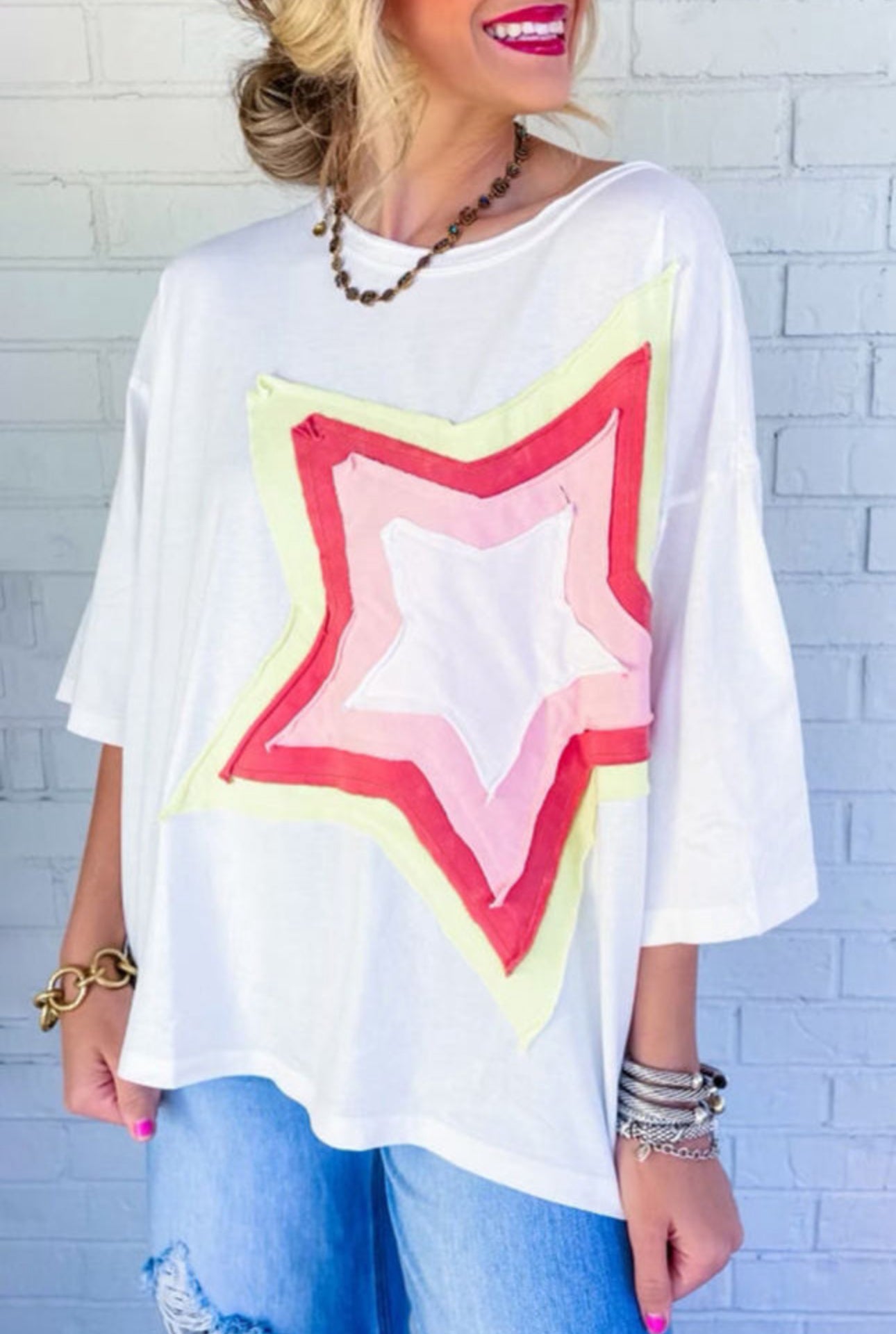 Colorblock patch star oversized tee