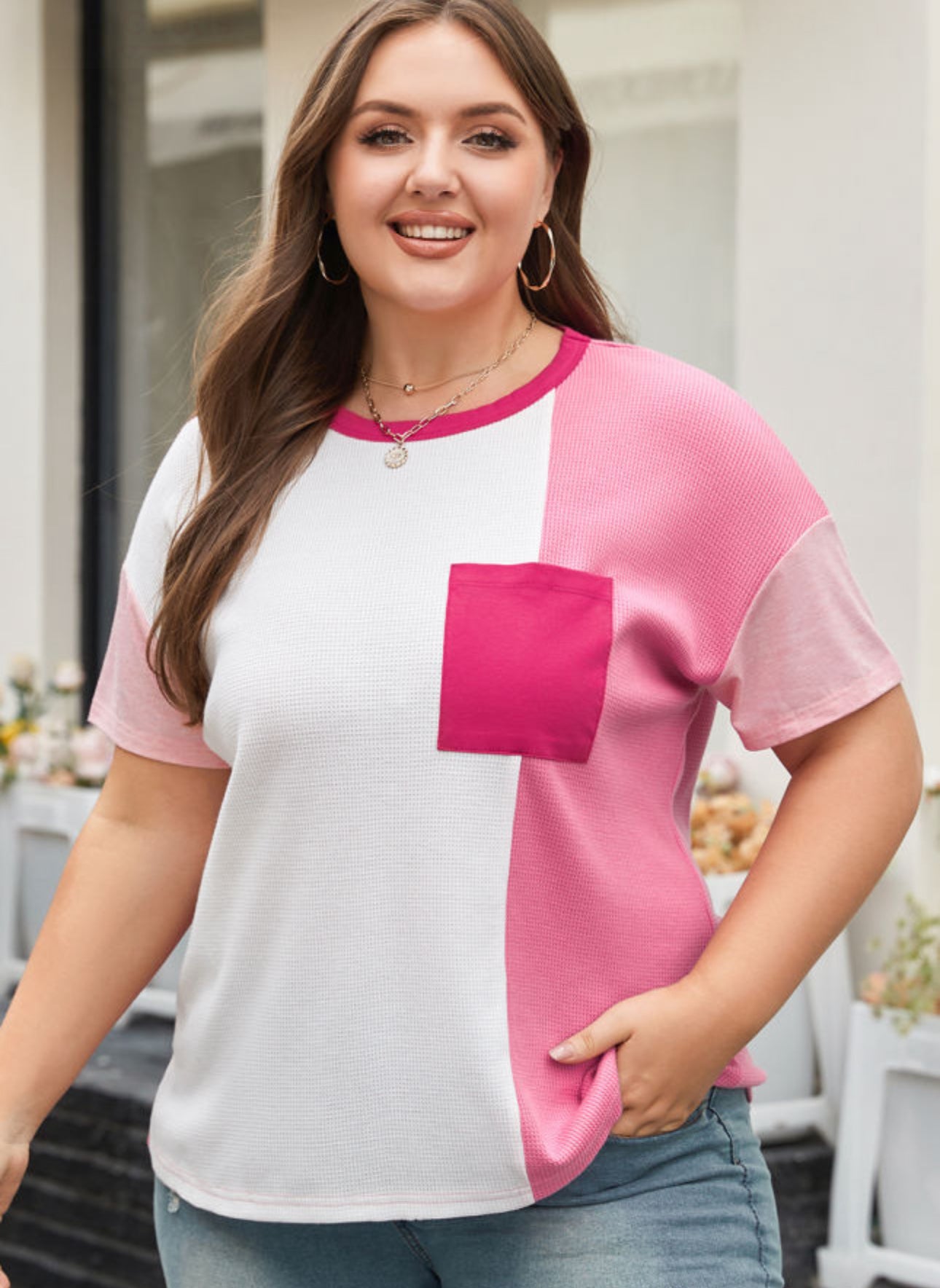 Plus size waffle pocket tee