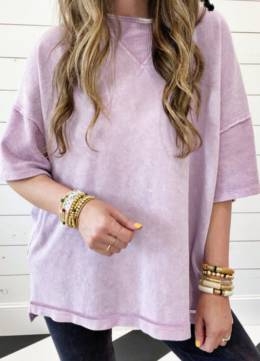 Lavender Mineral Wash Exposed Seam Drop Shoulder Oversized Tee