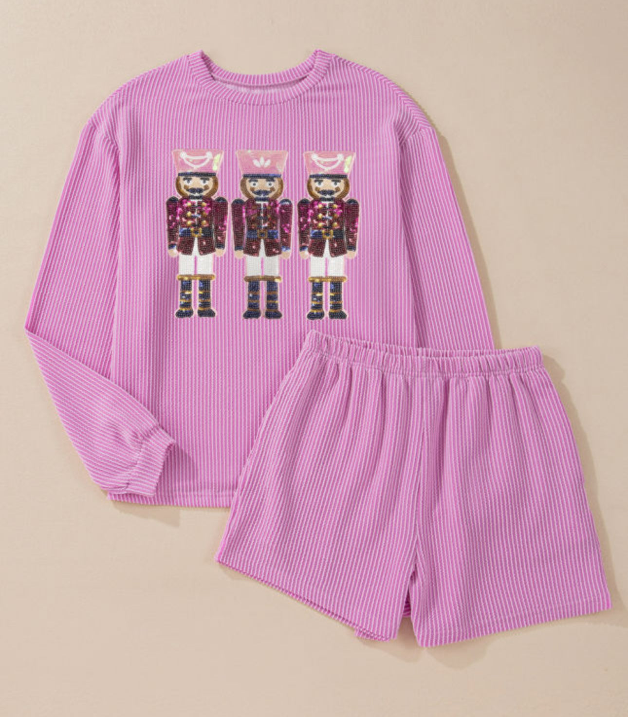 Pink nutcracker ribbed 2pc set with pockets