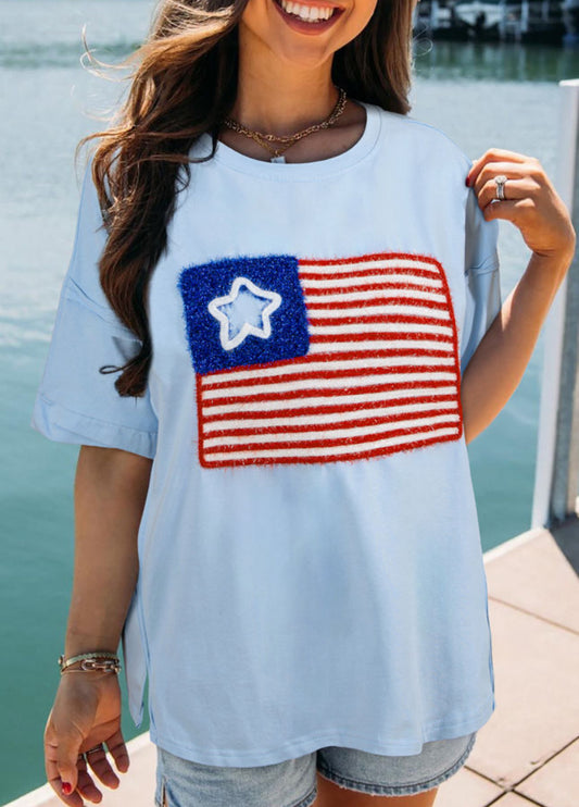 Tinsel American flag drop shoulder tee