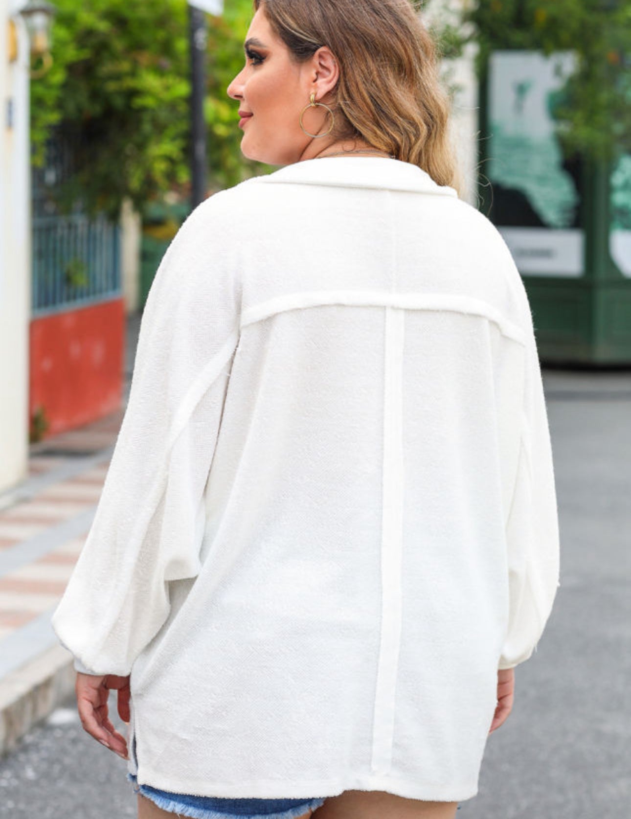 Plus size white Oversized Henley Top