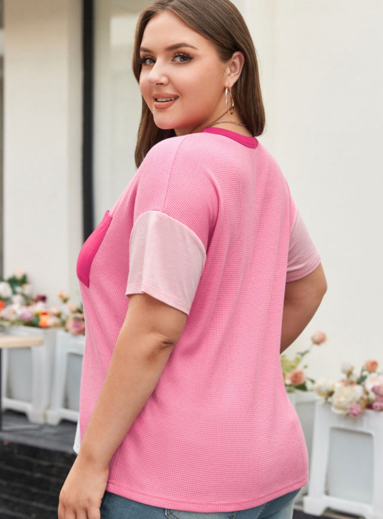 Plus size waffle pocket tee